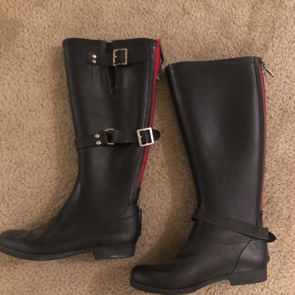 steve madden boots with red zipper up the back